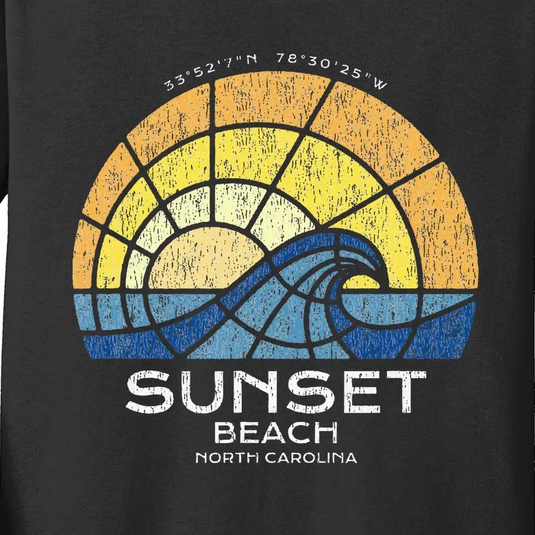 Sunset Beach Nc Vacationing Stained Glass Waves Kids Long Sleeve Shirt