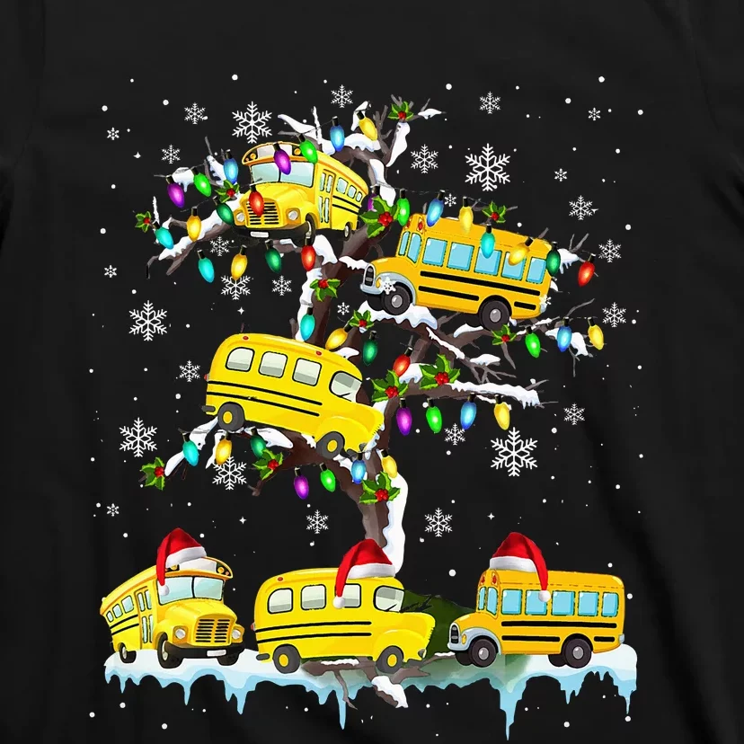 School Bus On Xmas Tree Christmas Santa School Bus Driver T-Shirt