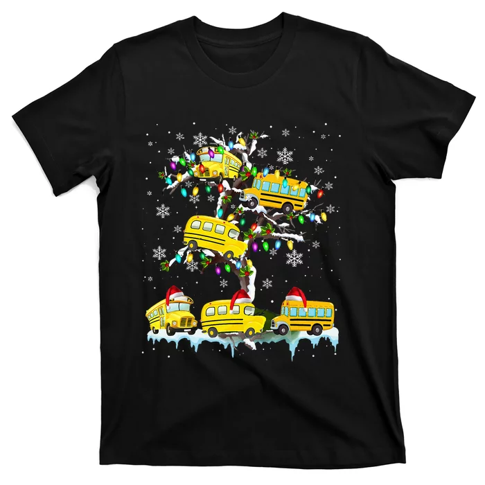 School Bus On Xmas Tree Christmas Santa School Bus Driver T-Shirt