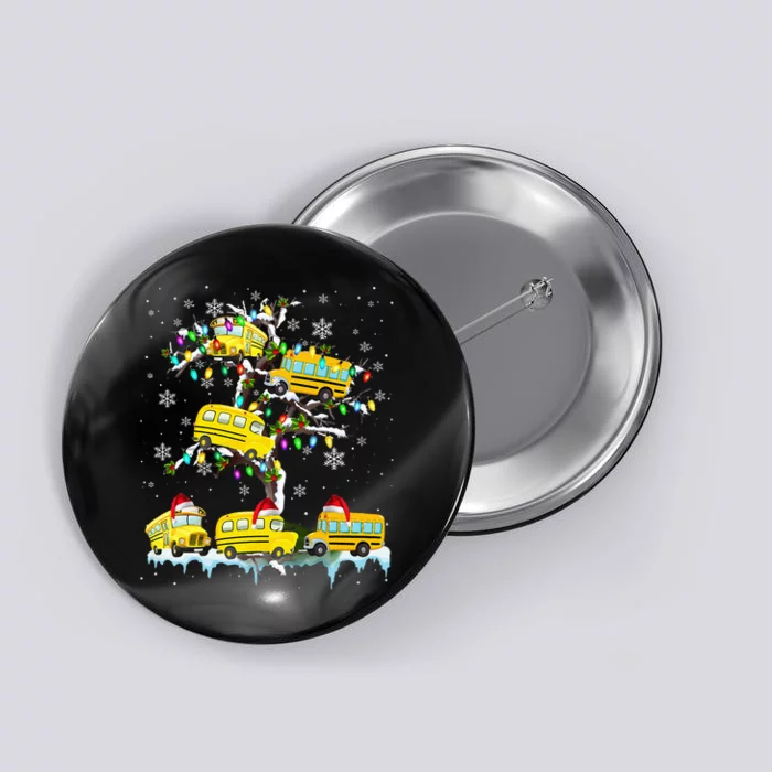 School Bus On Xmas Tree Christmas Santa School Bus Driver Button