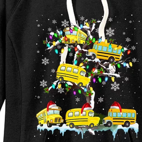 School Bus On Xmas Tree Christmas Santa School Bus Driver Women's Fleece Hoodie