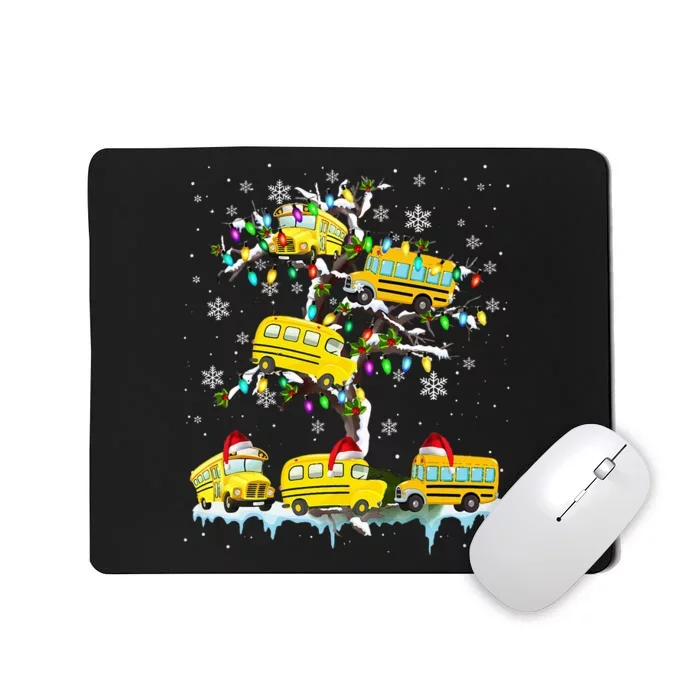 School Bus On Xmas Tree Christmas Santa School Bus Driver Mousepad