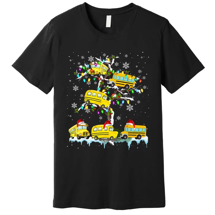 School Bus On Xmas Tree Christmas Santa School Bus Driver Premium T-Shirt