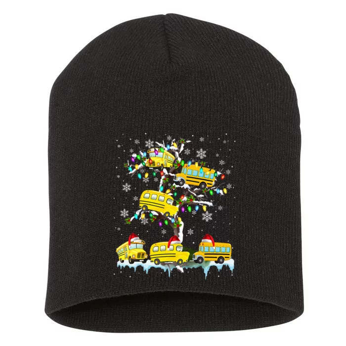 School Bus On Xmas Tree Christmas Santa School Bus Driver Short Acrylic Beanie