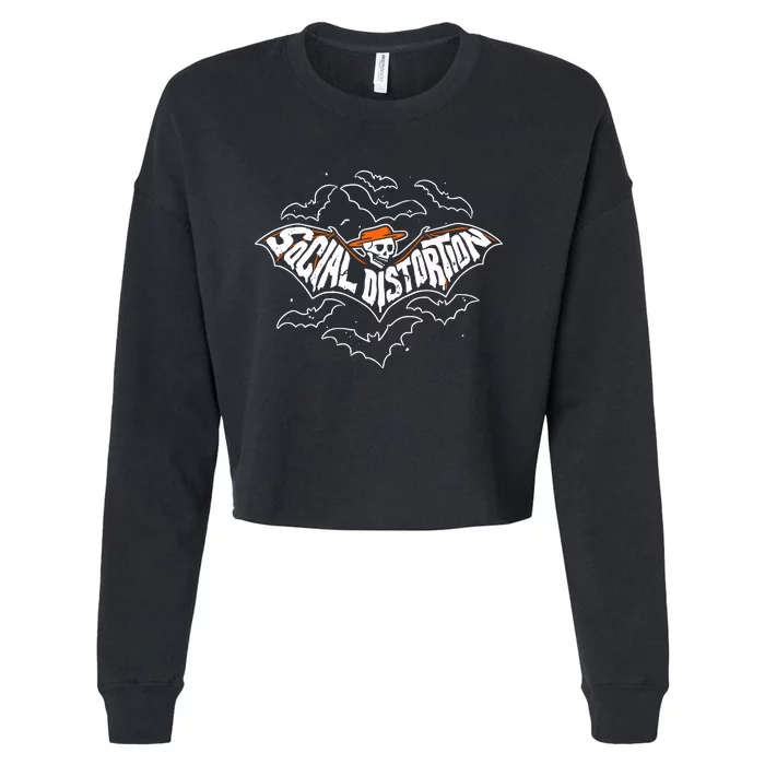 Skelly Bat Orange Cropped Pullover Crew