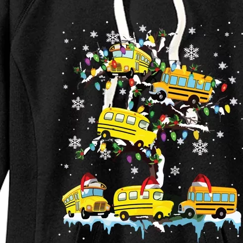 School Bus On Xmas Tree Christmas Santa School Bus Driver Women's Fleece Hoodie