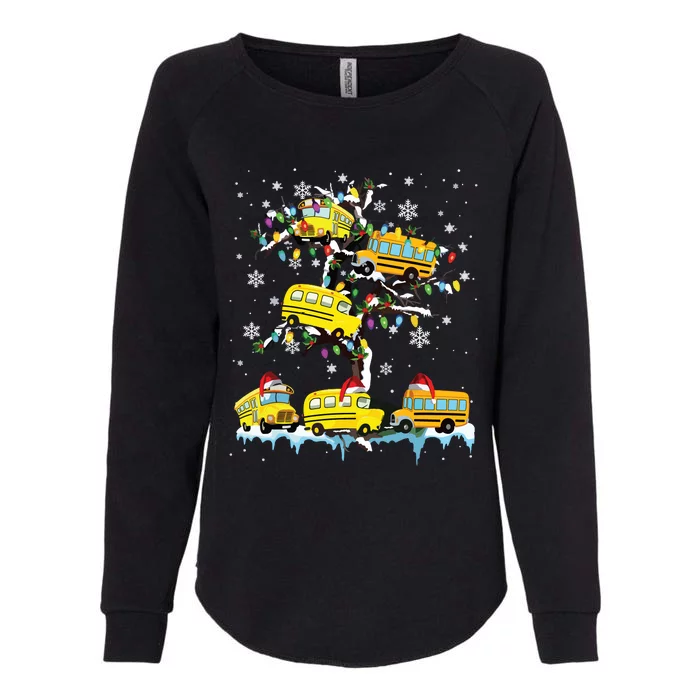 School Bus On Xmas Tree Christmas Santa School Bus Driver Womens California Wash Sweatshirt