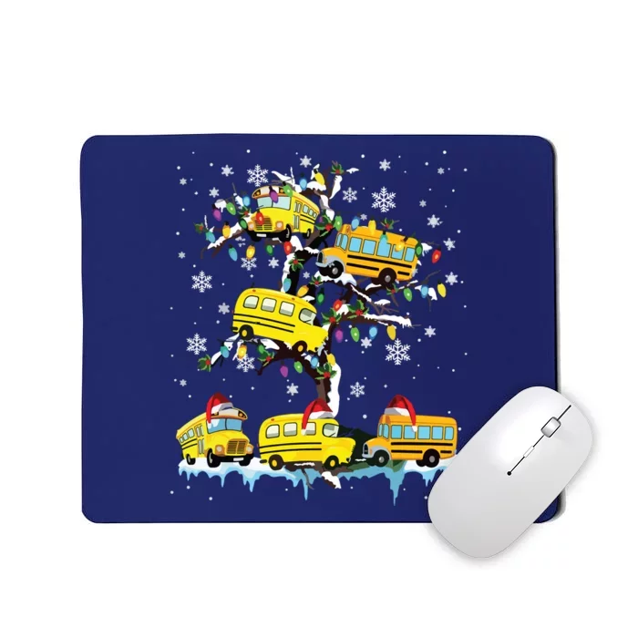 School Bus On Xmas Tree Christmas Santa School Bus Driver Mousepad