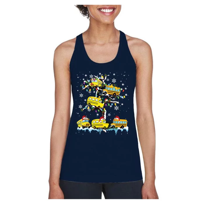 School Bus On Xmas Tree Christmas Santa School Bus Driver Women's Racerback Tank