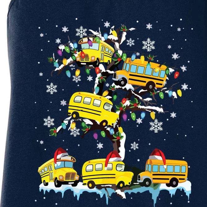 School Bus On Xmas Tree Christmas Santa School Bus Driver Women's Racerback Tank