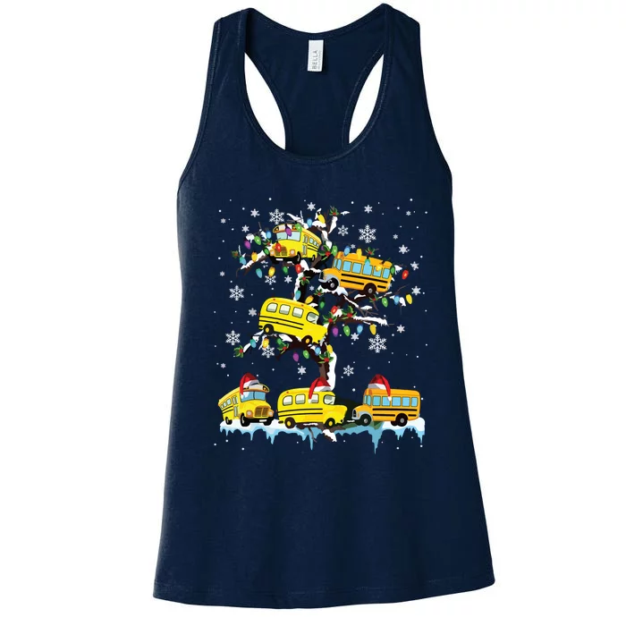 School Bus On Xmas Tree Christmas Santa School Bus Driver Women's Racerback Tank