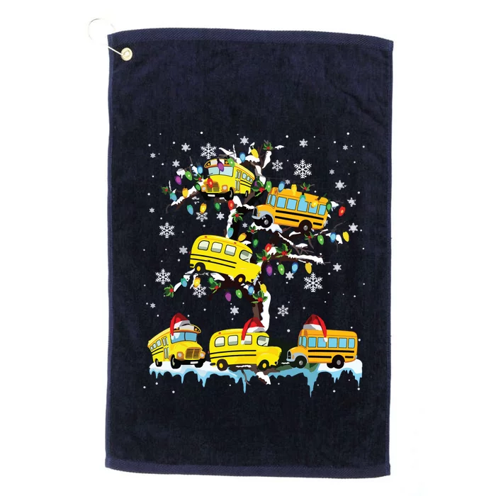 School Bus On Xmas Tree Christmas Santa School Bus Driver Platinum Collection Golf Towel