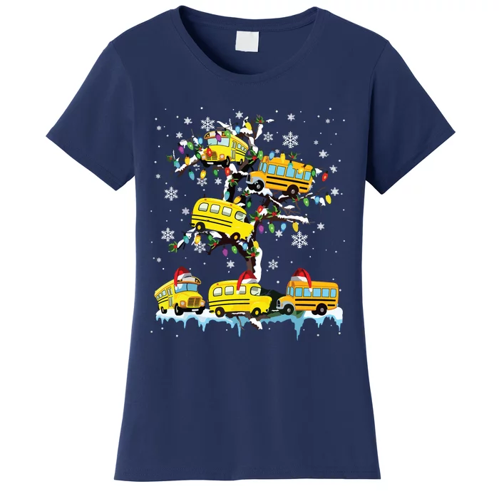 School Bus On Xmas Tree Christmas Santa School Bus Driver Women's T-Shirt