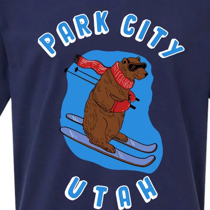 Skiing Bear On Ski Slope Funny Park City Utah Souvenir Funny Gift Sueded Cloud Jersey T-Shirt