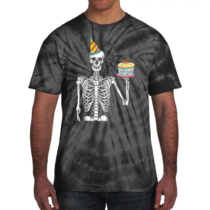 Skeleton Birthday Party Lazy Halloween Costume Funny Skull Tie-Dye T-Shirt