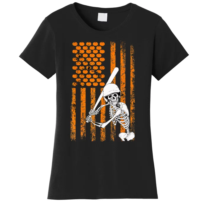 Skeleton Baseball Player Fan Skeleton Halloween Baseball Women's T-Shirt