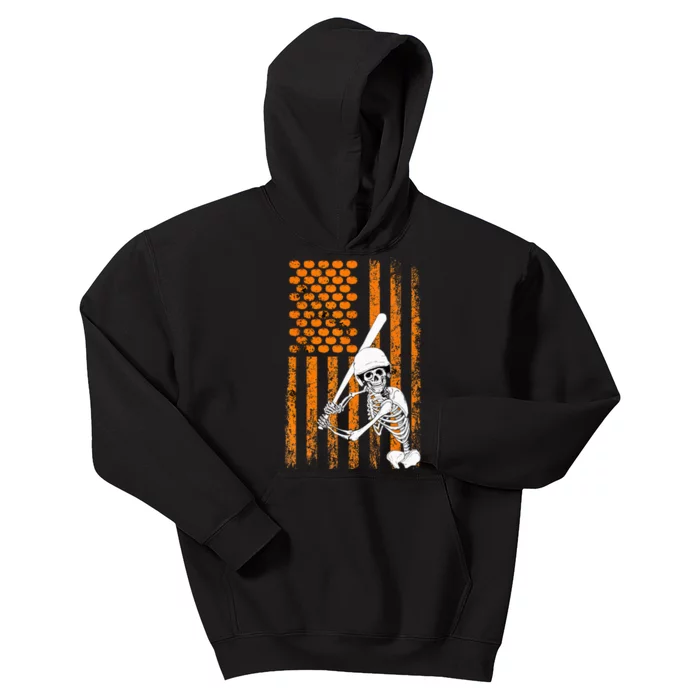 Skeleton Baseball Player Fan Skeleton Halloween Baseball Kids Hoodie