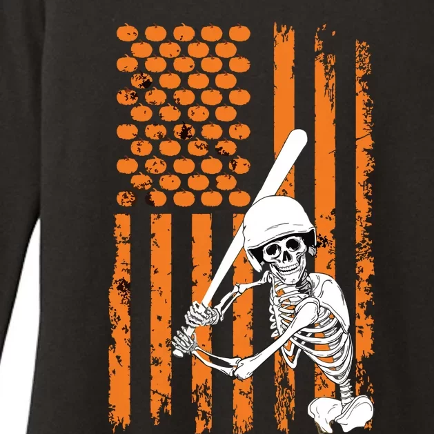 Skeleton Baseball Player Fan Skeleton Halloween Baseball Womens CVC Long Sleeve Shirt