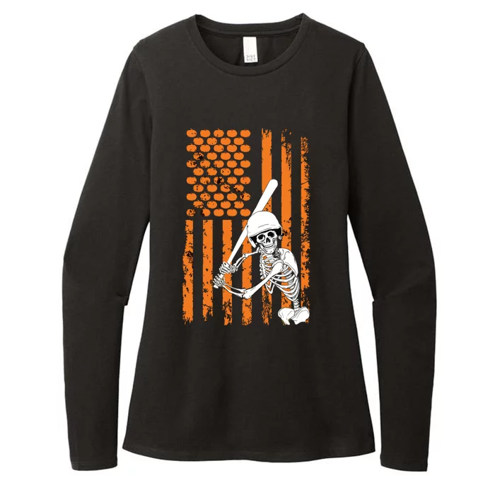 Skeleton Baseball Player Fan Skeleton Halloween Baseball Womens CVC Long Sleeve Shirt