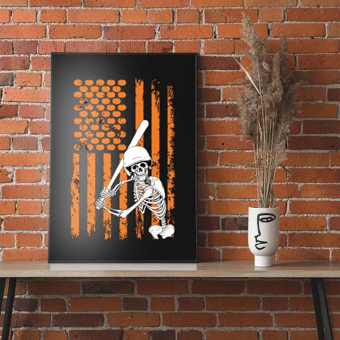 Skeleton Baseball Player Fan Skeleton Halloween Baseball Poster