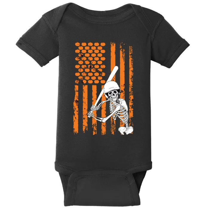 Skeleton Baseball Player Fan Skeleton Halloween Baseball Baby Bodysuit