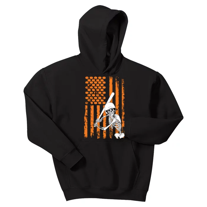 Skeleton Baseball Player Fan Skeleton Halloween Baseball Kids Hoodie