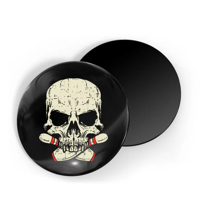 Skull Bowling Pins Skeleton Head Bowler Magnet