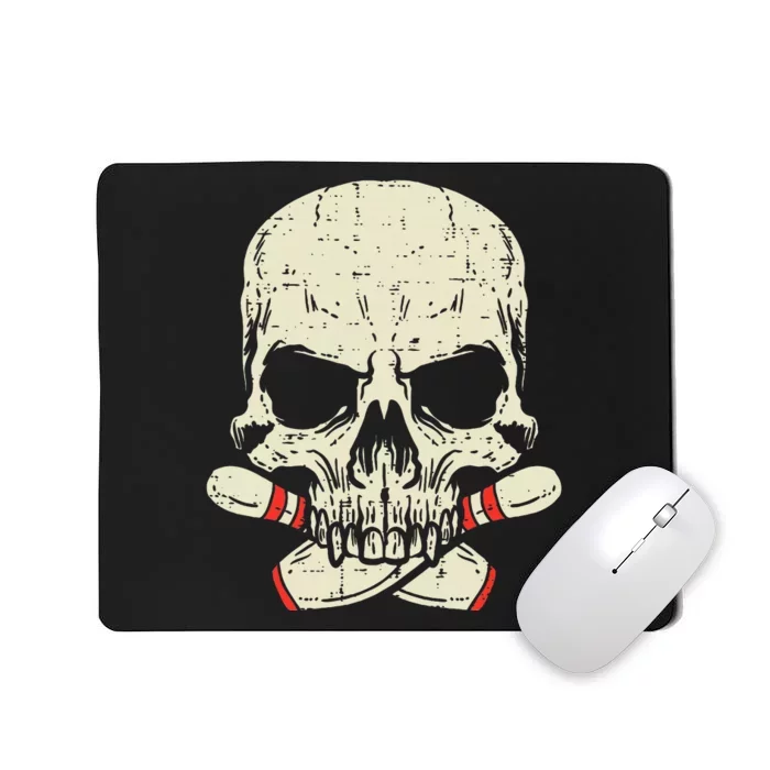 Skull Bowling Pins Skeleton Head Bowler Mousepad