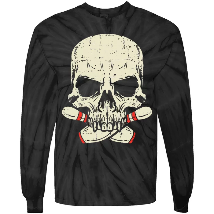 Skull Bowling Pins Skeleton Head Bowler Tie-Dye Long Sleeve Shirt