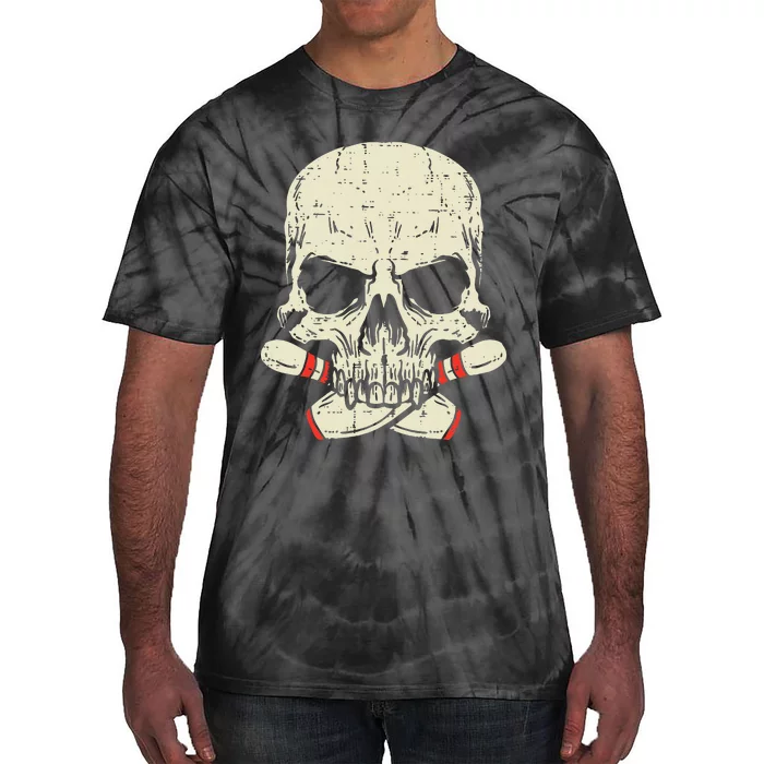 Skull Bowling Pins Skeleton Head Bowler Tie-Dye T-Shirt