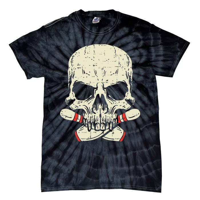 Skull Bowling Pins Skeleton Head Bowler Tie-Dye T-Shirt