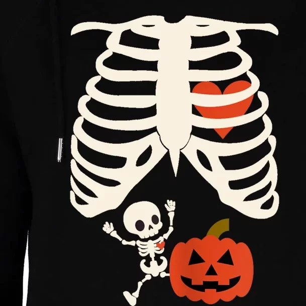 Skeleton Baby Pregnant Xray Rib Cage Halloween Costume Womens Funnel Neck Pullover Hood