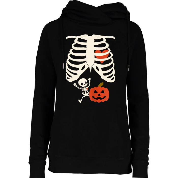 Skeleton Baby Pregnant Xray Rib Cage Halloween Costume Womens Funnel Neck Pullover Hood