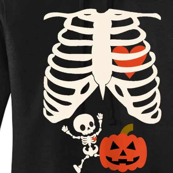 Skeleton Baby Pregnant Xray Rib Cage Halloween Costume Women's Pullover Hoodie