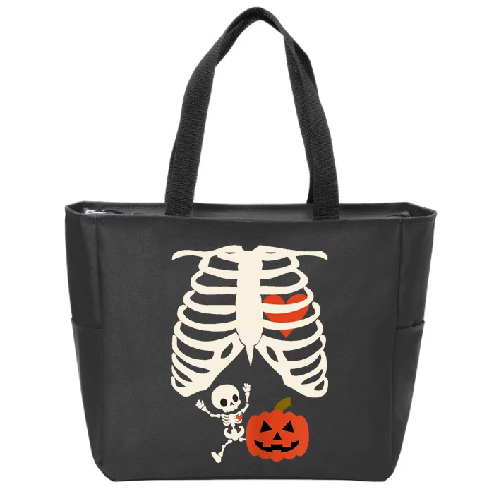 Skeleton Baby Pregnant Xray Rib Cage Halloween Costume Zip Tote Bag