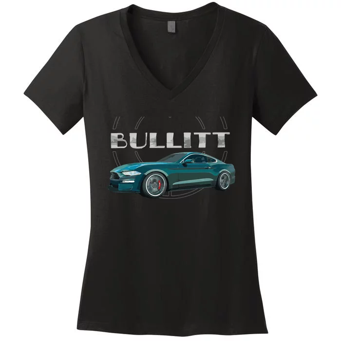 S550 Bullitt Performance Car 5.0liter V8 Muscle Green Women's V-Neck T-Shirt