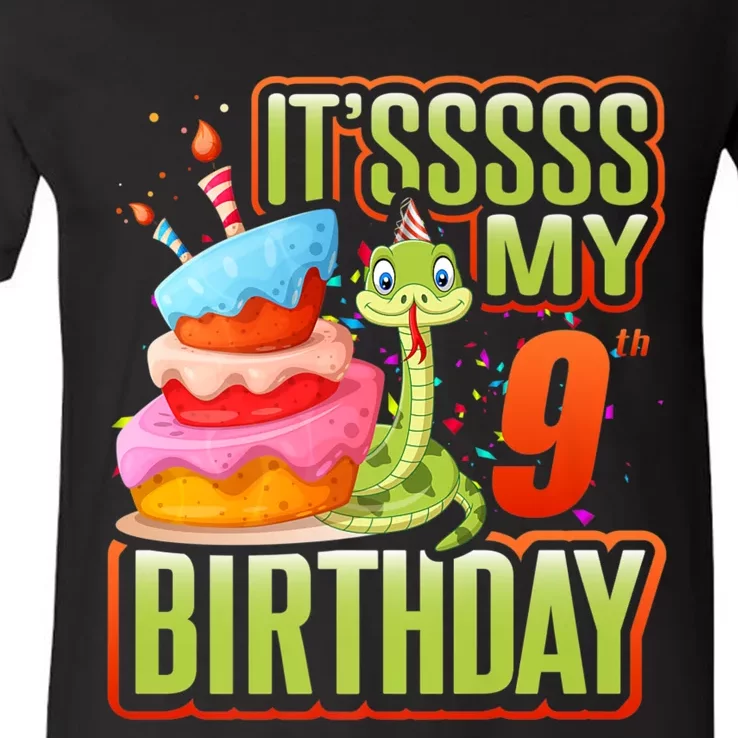 Snake Birthday Party Kids 9th Reptile Supplies Decorations V-Neck T-Shirt