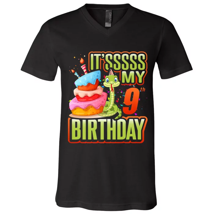 Snake Birthday Party Kids 9th Reptile Supplies Decorations V-Neck T-Shirt