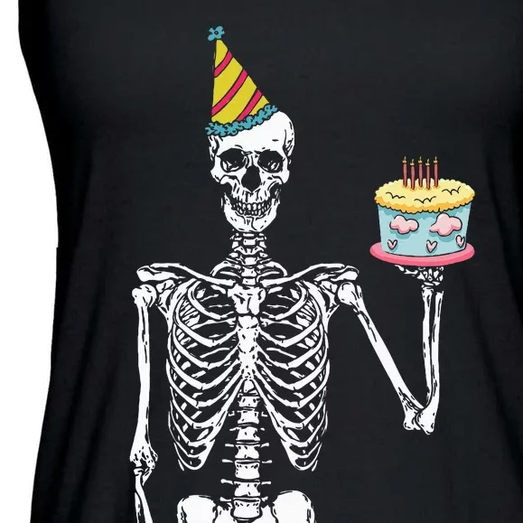 Skeleton Birthday Party Lazy Halloween Costume Funny Skull Ladies Essential Flowy Tank