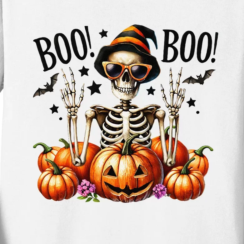 Skeleton Boo Pumpkin Halloween For Halloween Kids Long Sleeve Shirt