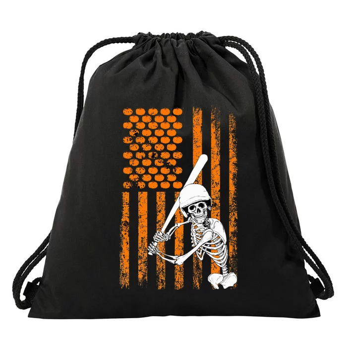 Skeleton Baseball Player Fan Skeleton Halloween Drawstring Bag