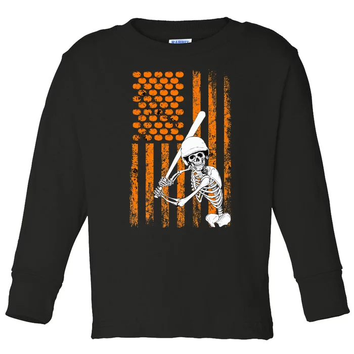 Skeleton Baseball Player Fan Skeleton Halloween Toddler Long Sleeve Shirt