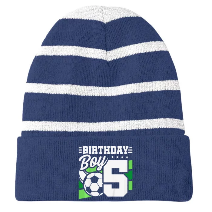 Soccer Birthday Party 5 Year Old Boy 5th Birthday Striped Beanie with Solid Band