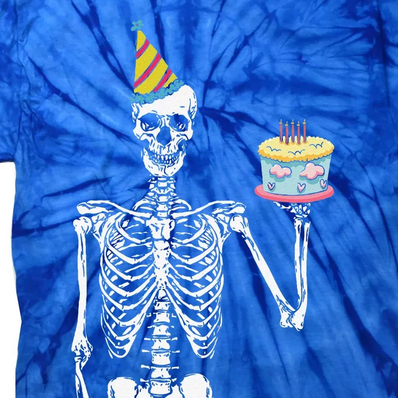 Skeleton Birthday Party Lazy Halloween Costume Funny Skull Tie-Dye T-Shirt