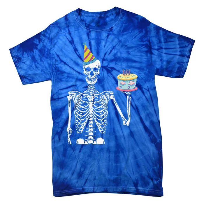 Skeleton Birthday Party Lazy Halloween Costume Funny Skull Tie-Dye T-Shirt