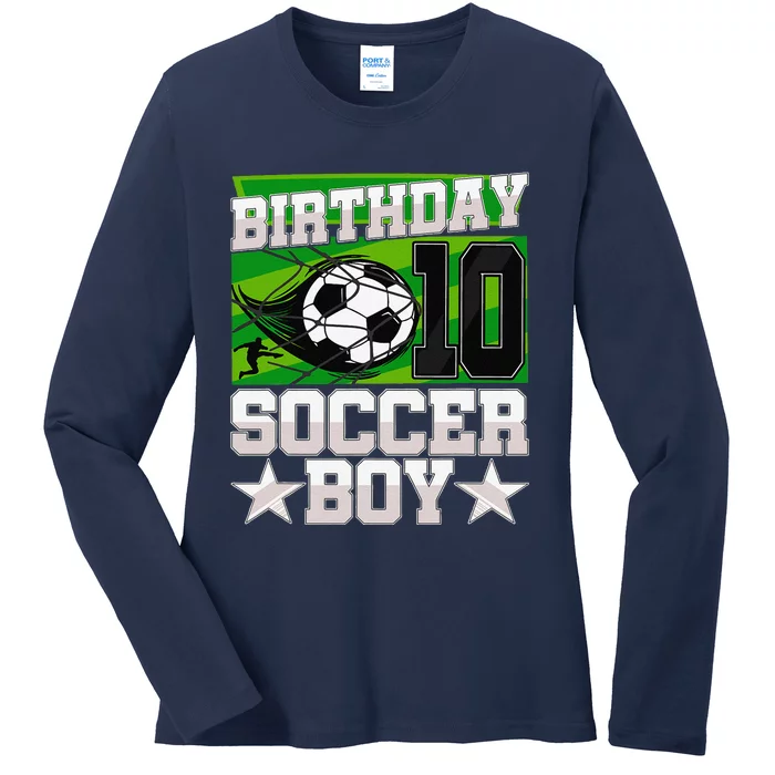 Soccer Birthday Party 10th Birthday Boy 10 Years Old Ladies Long Sleeve Shirt