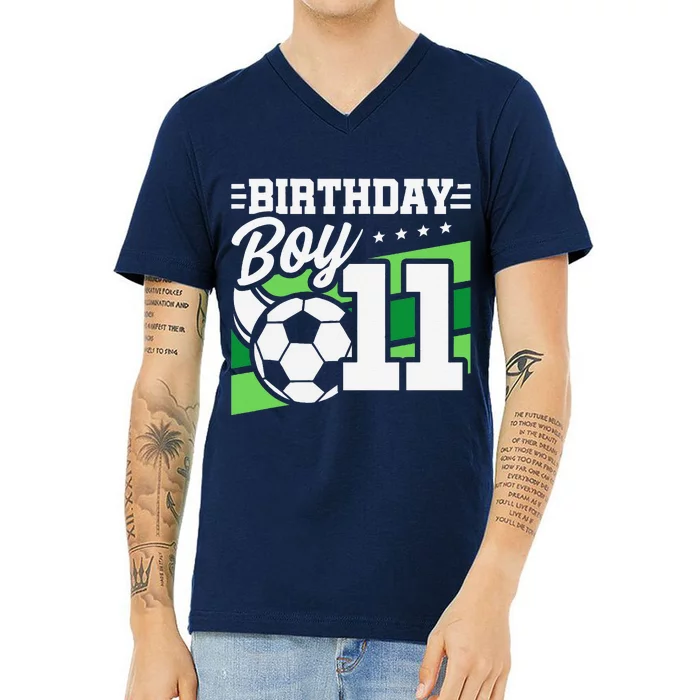 Soccer Birthday Party 11 Year Old Boy 11th Birthday V-Neck T-Shirt