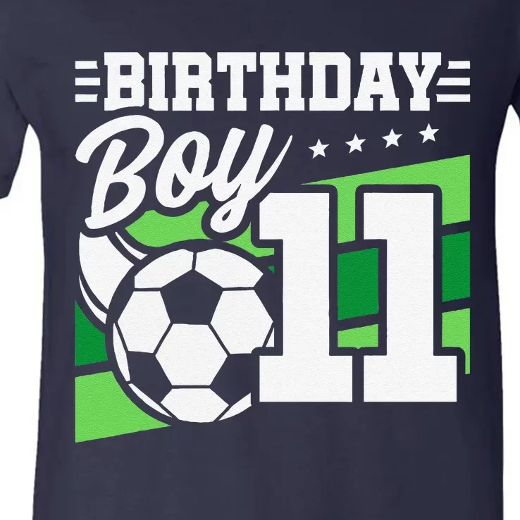 Soccer Birthday Party 11 Year Old Boy 11th Birthday V-Neck T-Shirt