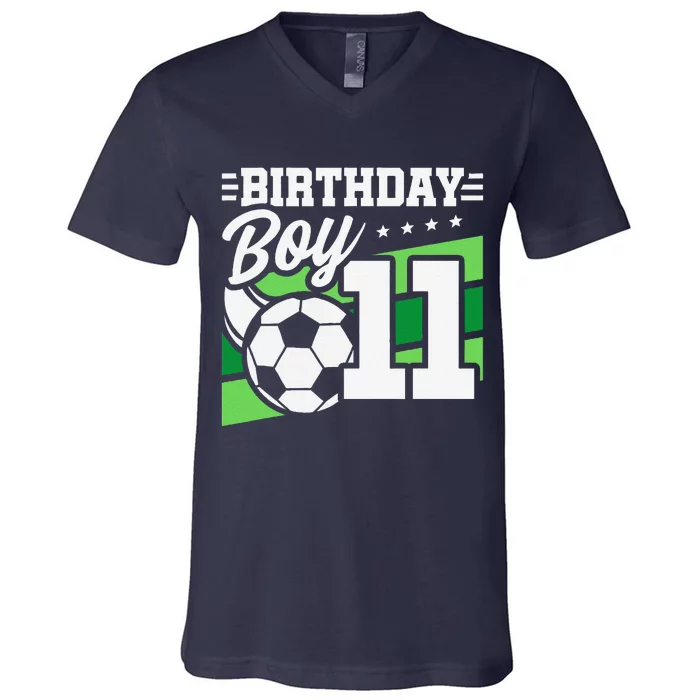 Soccer Birthday Party 11 Year Old Boy 11th Birthday V-Neck T-Shirt