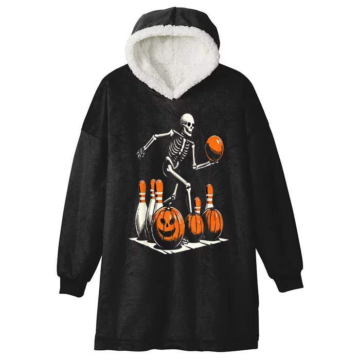 Skeleton Bowling Player Funny Bowler Halloween Hooded Wearable Blanket